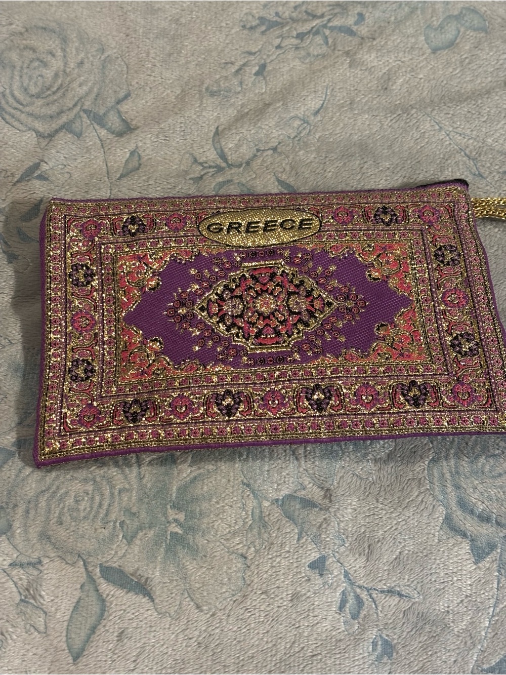 Greece Embroidered Purple Beaded Clutch Bag